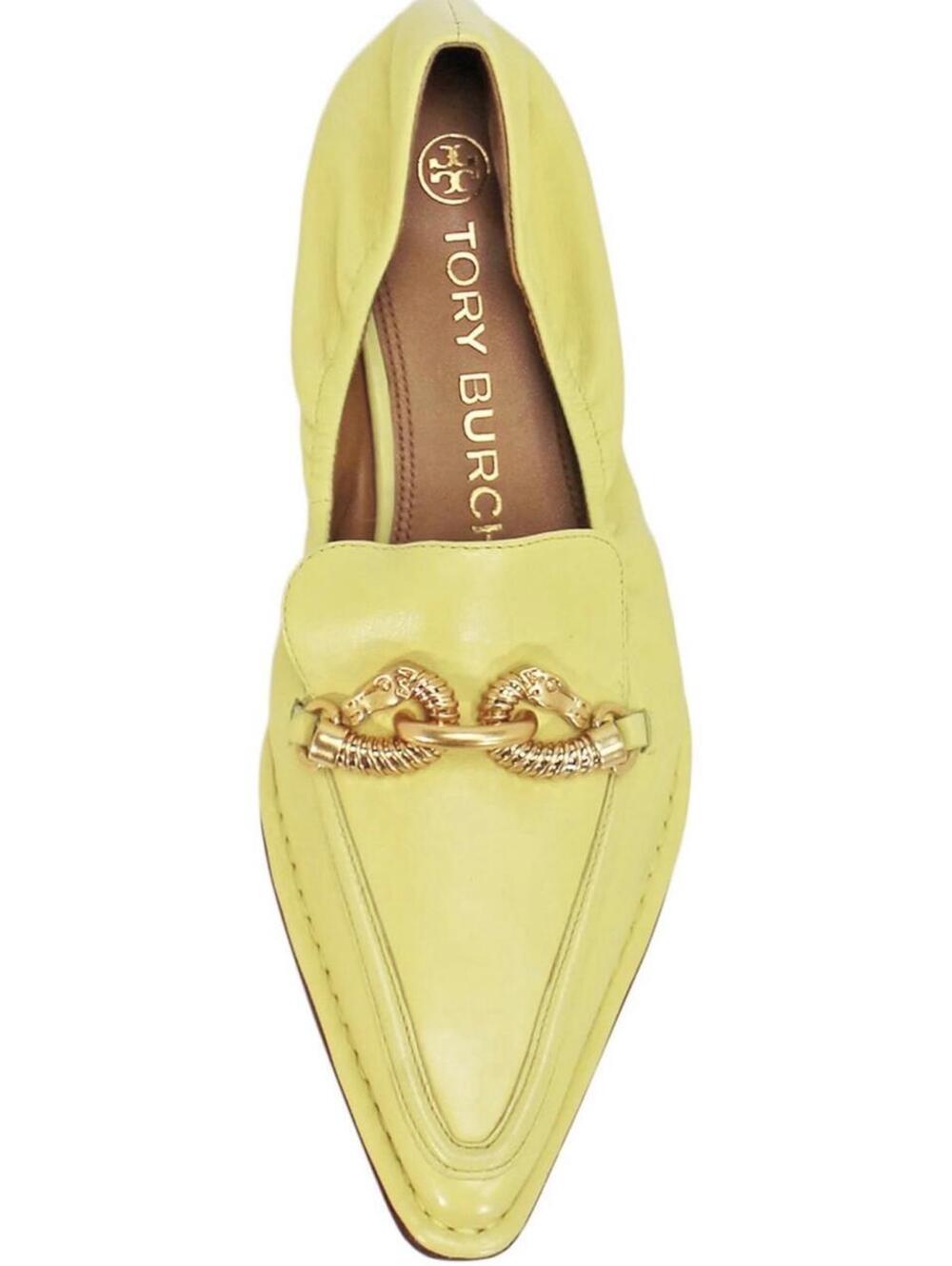 Tory Burch Women’s Flats Loafers Jessa Yellow Pointed Toe 6.5 M EUC Gold Accents